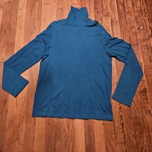 Women's White Stag Deep Blue Cotton Turtleneck Long Sleeve Shirt Size Large